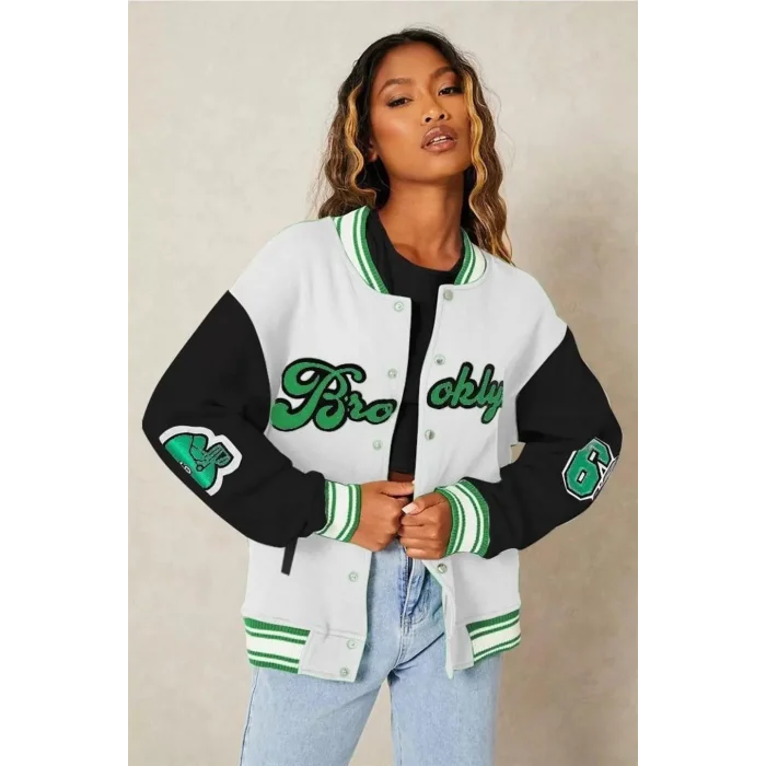 Arnay Kadın Nakışlı Oversize Kolej Ceket - Beyaz