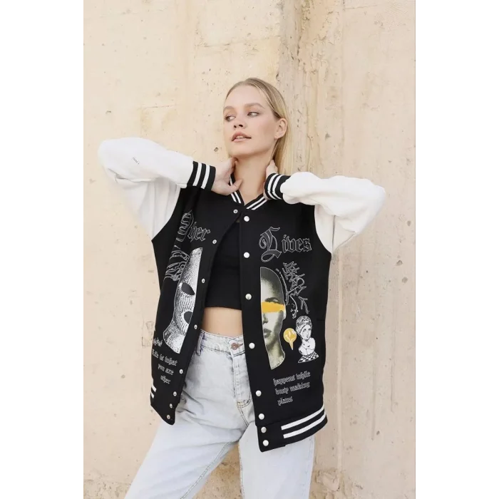 Arnay Kadın Oversize Kolej Ceket - Siyah