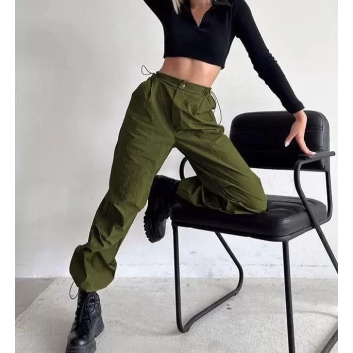 Arnay Kadın Paraşüt Kumaş Beli Lastikli Pantolon-haki