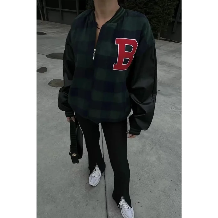 Arnay Kadın Pötikare Desen Nakışlı Kolej Ceket - Haki