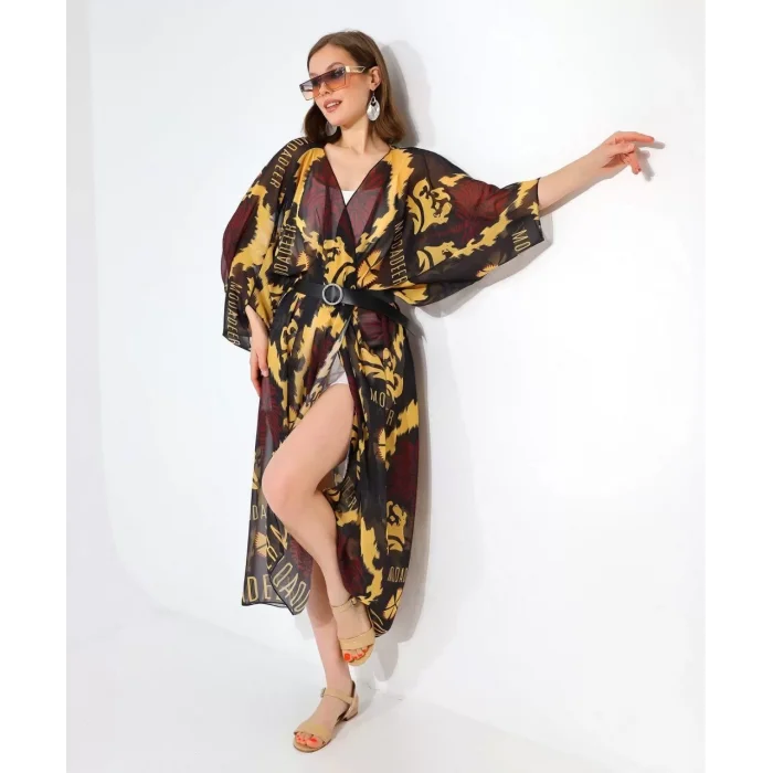 Arnay Kadın Rahat Kesim Kemerli Şifon Kimono - Kahve