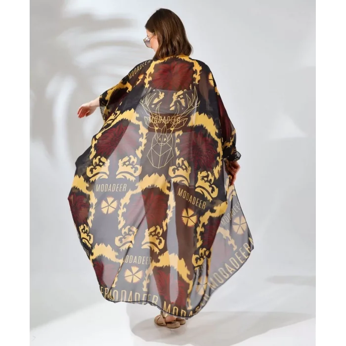 Arnay Kadın Rahat Kesim Kemerli Şifon Kimono - Kahve