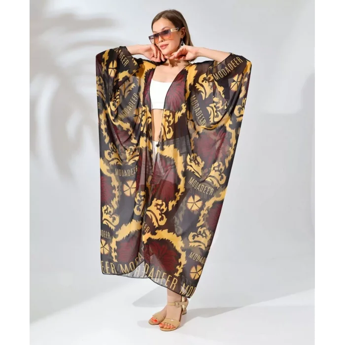 Arnay Kadın Rahat Kesim Kemerli Şifon Kimono - Kahve