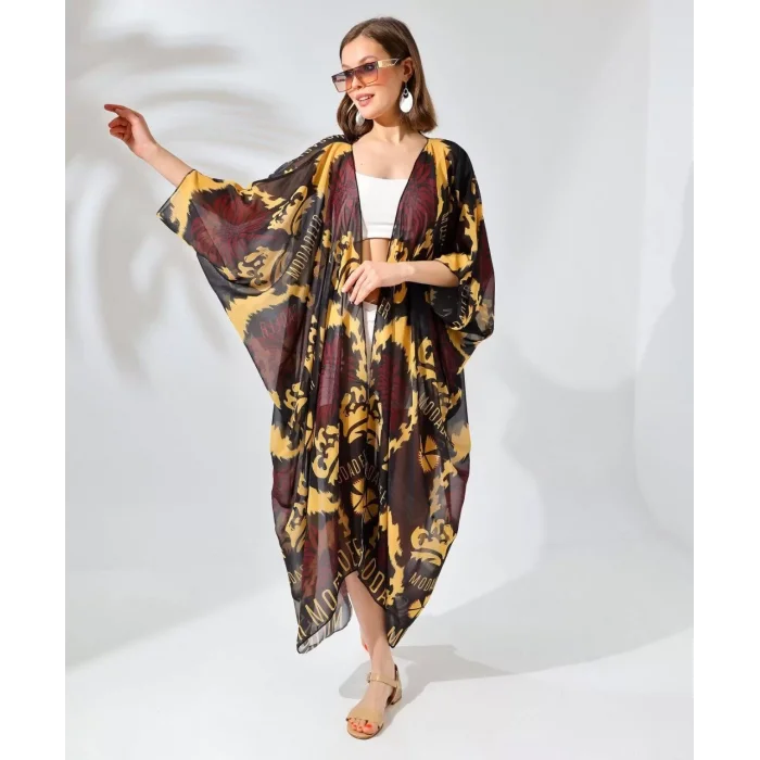 Arnay Kadın Rahat Kesim Kemerli Şifon Kimono - Kahve