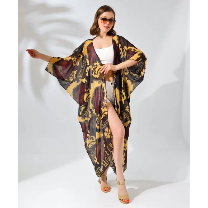 Arnay Kadın Rahat Kesim Kemerli Şifon Kimono - Kahve