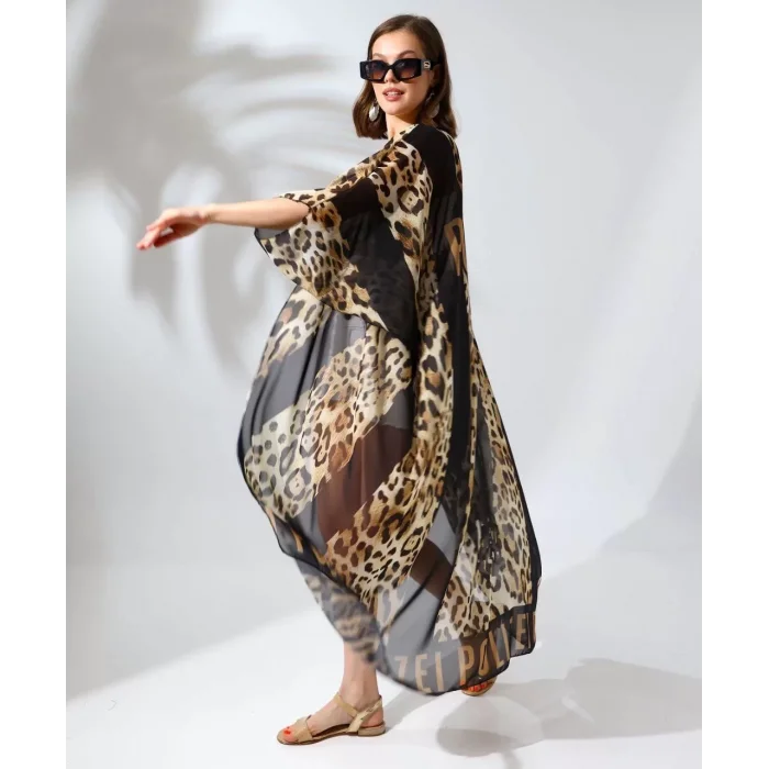 Arnay Kadın Rahat Kesim Kemerli Şifon Kimono - Leopar