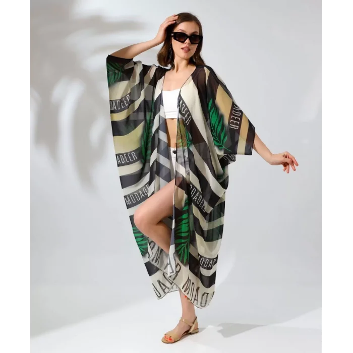 Arnay Kadın Rahat Kesim Kemerli Şifon Kimono - Yeşil