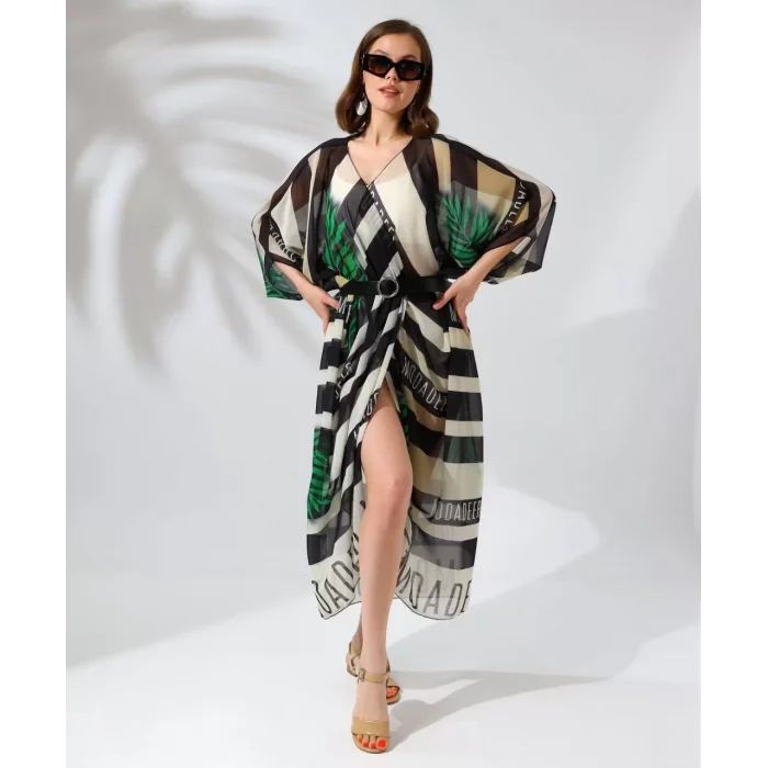 Arnay Kadın Rahat Kesim Kemerli Şifon Kimono - Yeşil