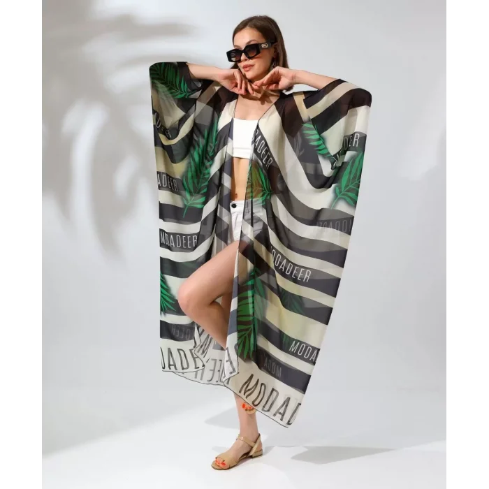 Arnay Kadın Rahat Kesim Kemerli Şifon Kimono - Yeşil