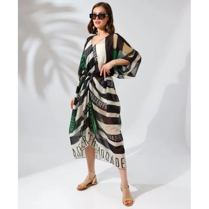 Arnay Kadın Rahat Kesim Kemerli Şifon Kimono - Yeşil