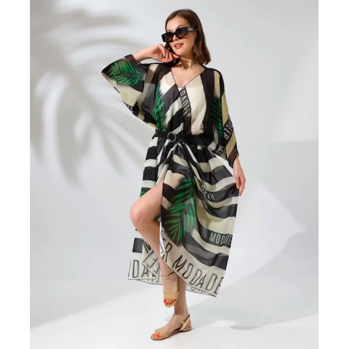 Arnay Kadın Rahat Kesim Kemerli Şifon Kimono - Yeşil