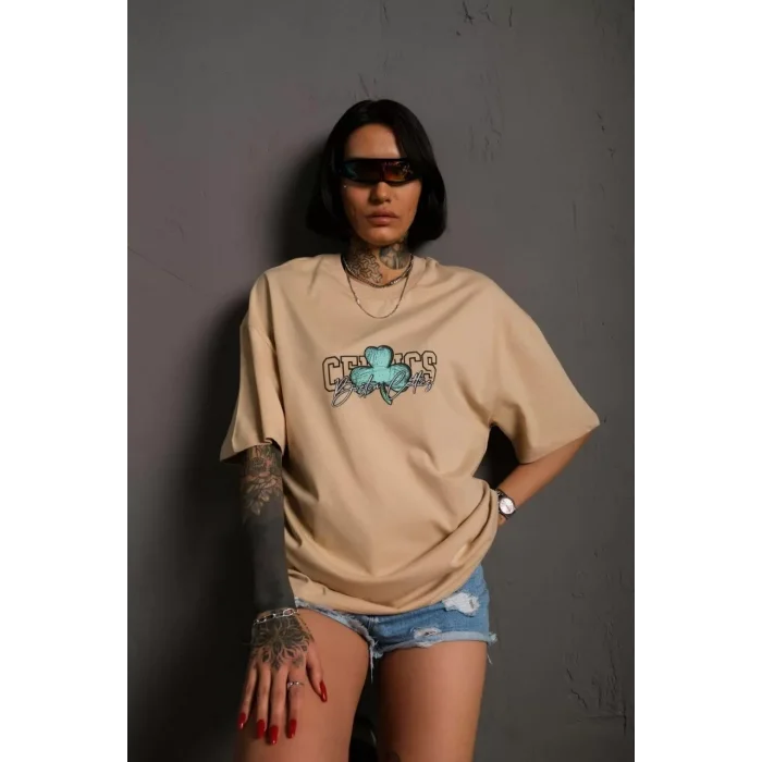 Arnay Kadın Sırt Baskılı T-shirt - Bej