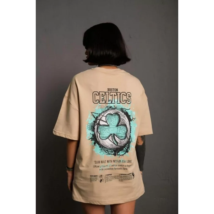 Arnay Kadın Sırt Baskılı T-shirt - Bej