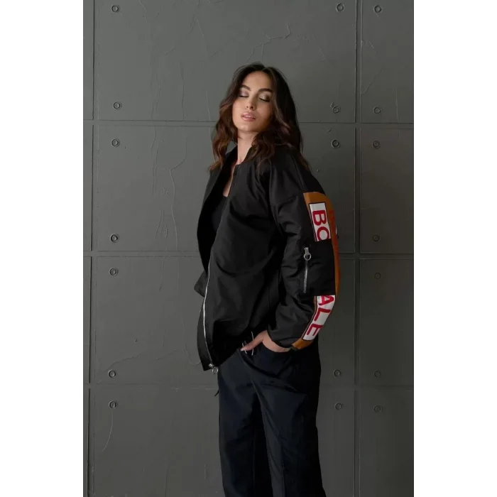 Arnay Kadın Sırt Ve Kol Parça Baskılı Bomber Ceket - Siyah