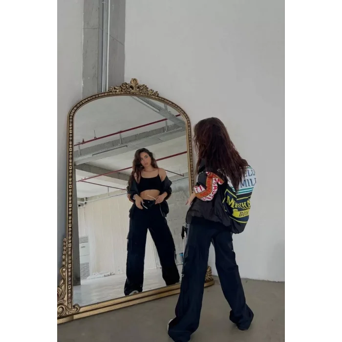 Arnay Kadın Sırt Ve Kol Parça Baskılı Bomber Ceket - Siyah