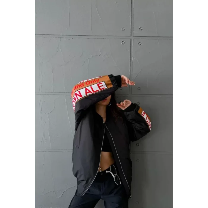 Arnay Kadın Sırt Ve Kol Parça Baskılı Bomber Ceket - Siyah