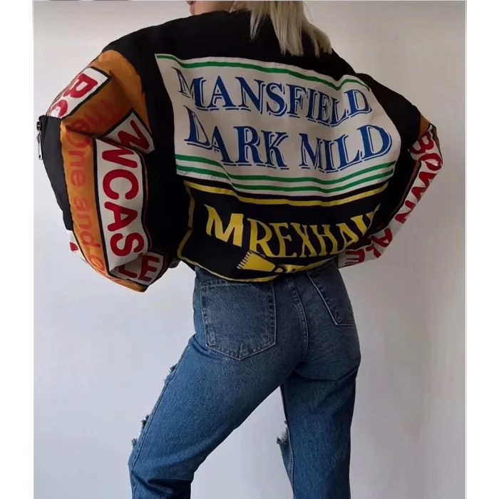 Arnay Kadın Sırt Ve Kol Parça Baskılı Bomber Ceket - Siyah