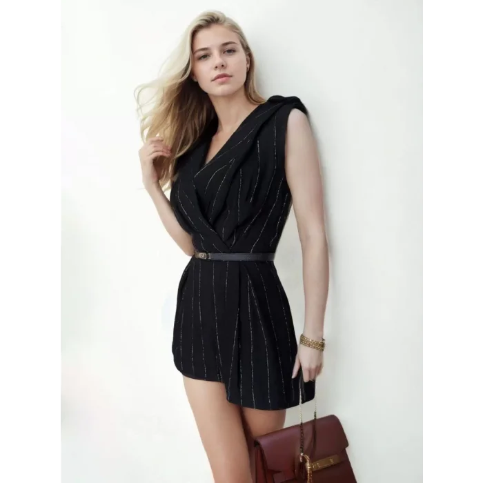 Arnay Kadın Şortlu Kemerli Tulum - Siyah