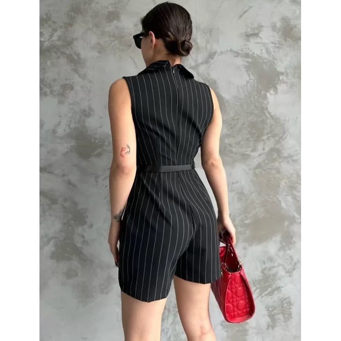 Arnay Kadın Şortlu Kemerli Tulum - Siyah