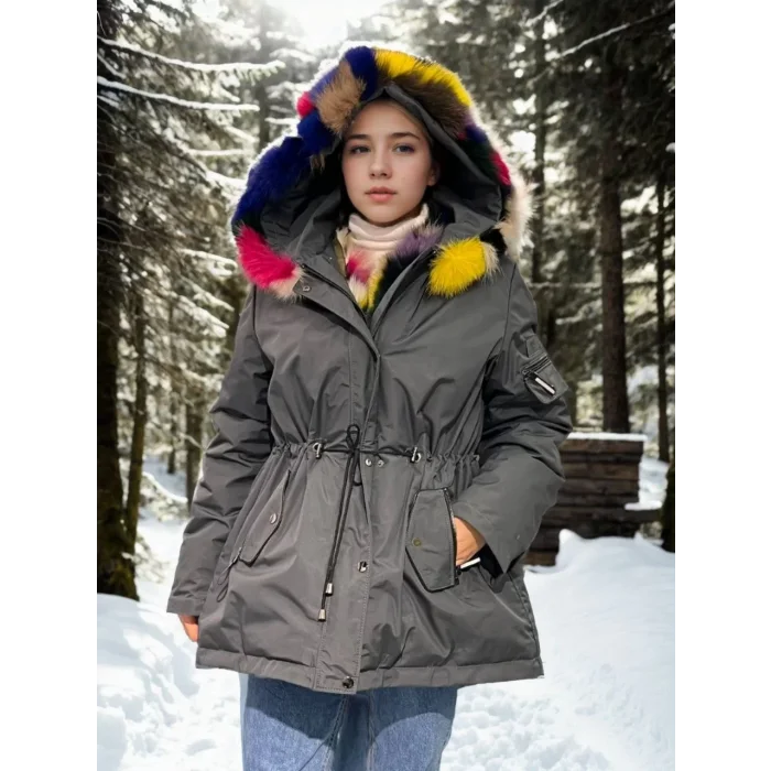 Arnay Kadın Su Geçirmez Kapüşonlu Mont - Füme