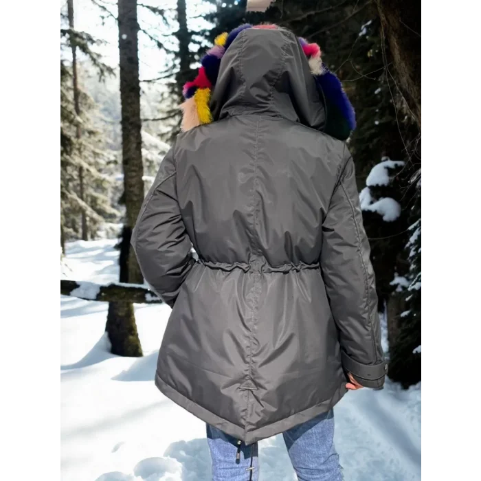 Arnay Kadın Su Geçirmez Kapüşonlu Mont - Füme