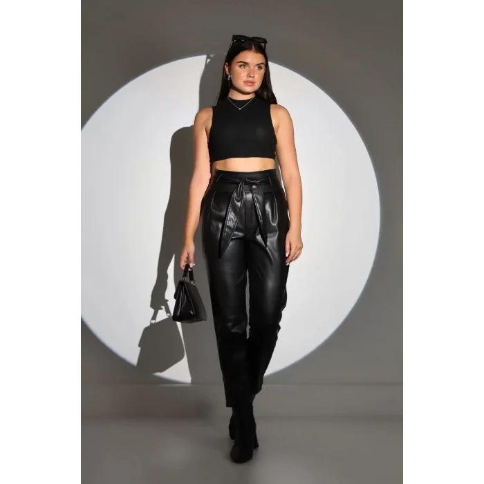 Arnay Kadın Tam Kalıp Süni Deri Pantolon - Siyah