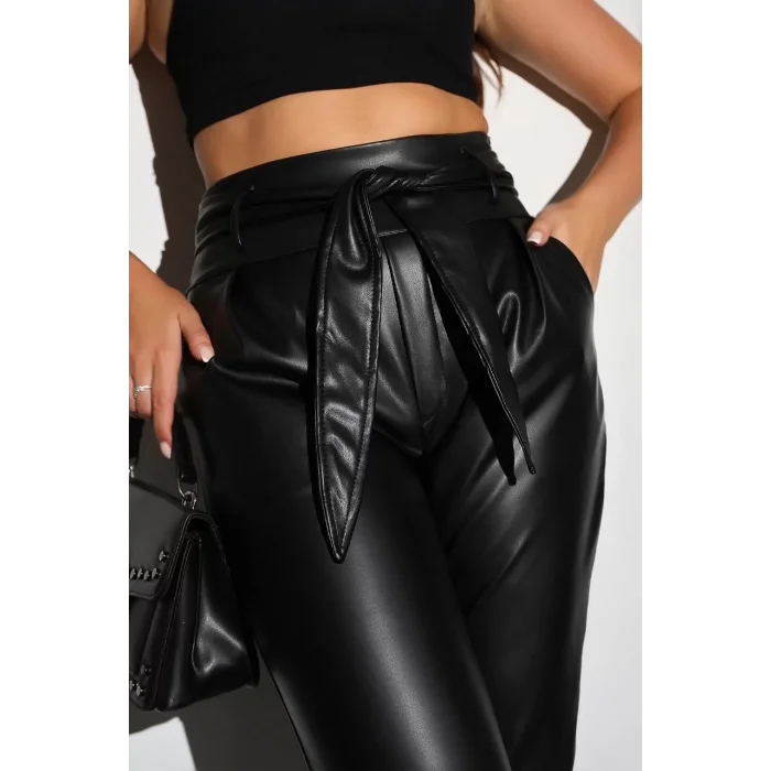 Arnay Kadın Tam Kalıp Süni Deri Pantolon - Siyah