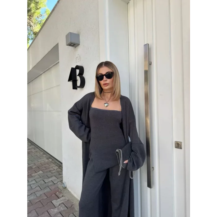 Arnay Kadın Triko Üçlü Takım - Füme