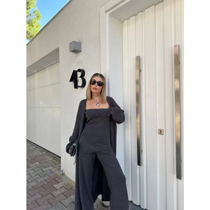 Arnay Kadın Triko Üçlü Takım - Füme