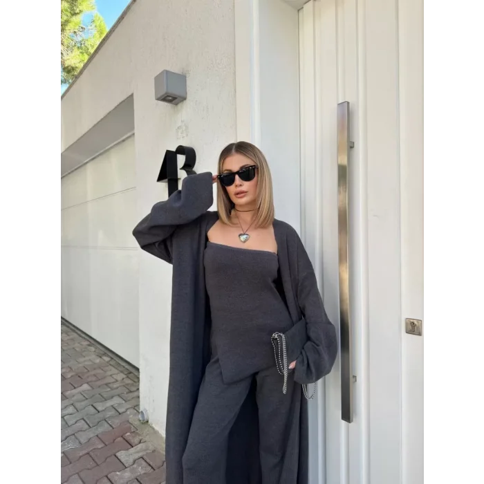 Arnay Kadın Triko Üçlü Takım - Füme