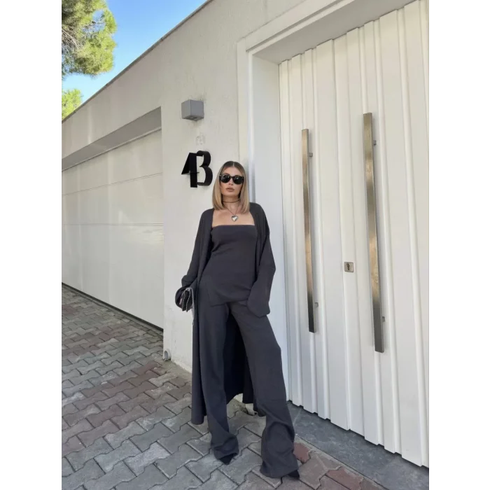 Arnay Kadın Triko Üçlü Takım - Füme