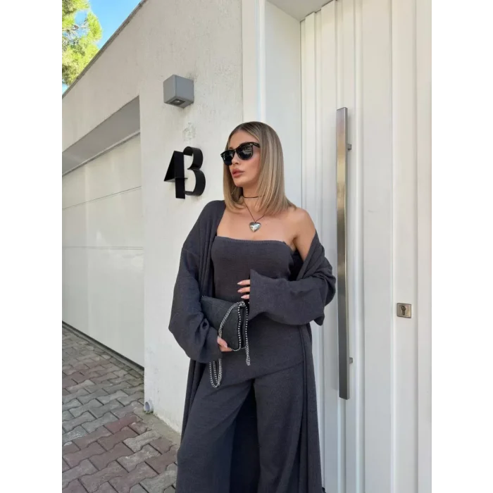 Arnay Kadın Triko Üçlü Takım - Füme