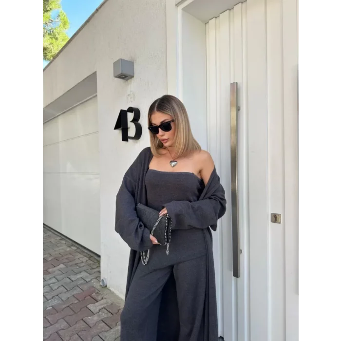 Arnay Kadın Triko Üçlü Takım - Füme