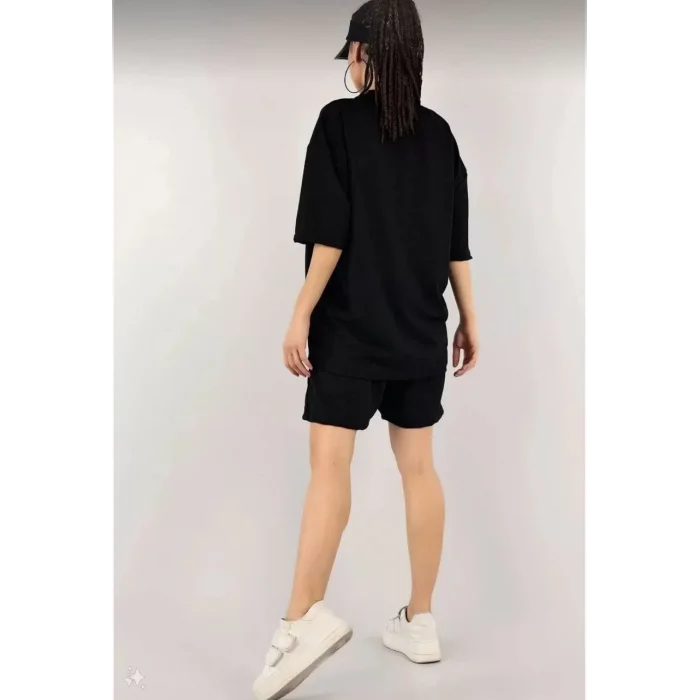 Arnay Kadın Unisex Nakış İşlemeli Şort Takım - Siyah