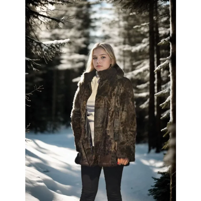 Arnay Kadın Uzun Kollu Deri Ceket - Leopar