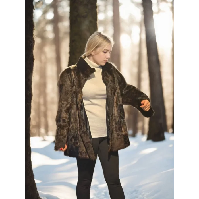 Arnay Kadın Uzun Kollu Deri Ceket - Leopar