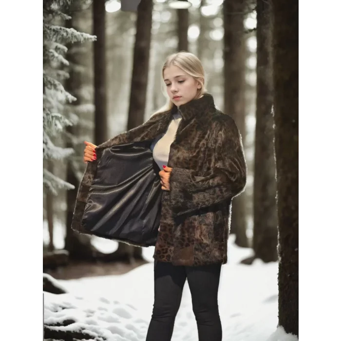 Arnay Kadın Uzun Kollu Deri Ceket - Leopar