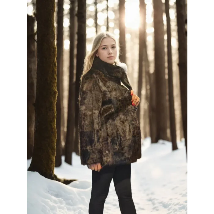 Arnay Kadın Uzun Kollu Deri Ceket - Leopar