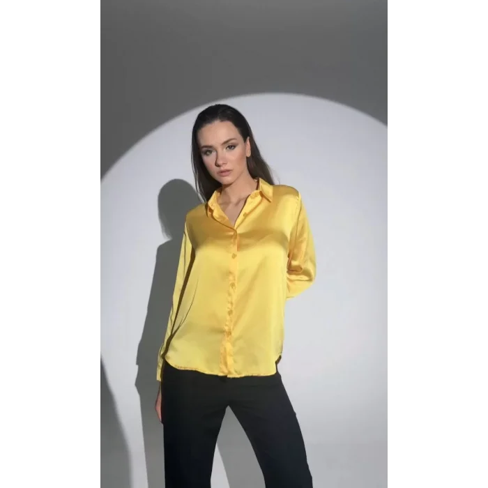 Arnay Kadın Uzun Kollu Düğmeli Buluz Gömlek - Sarı