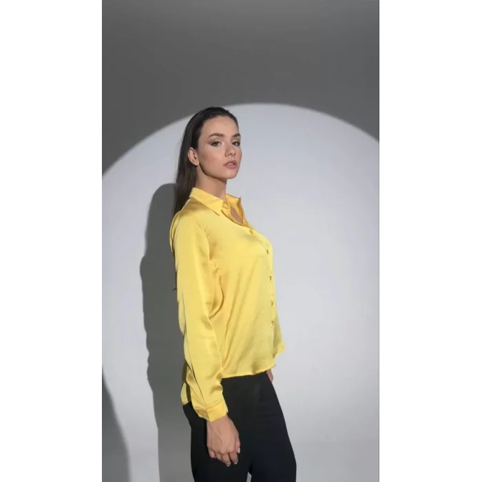 Arnay Kadın Uzun Kollu Düğmeli Buluz Gömlek - Sarı