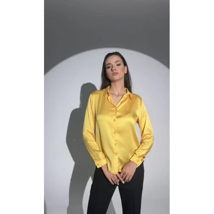 Arnay Kadın Uzun Kollu Düğmeli Buluz Gömlek - Sarı