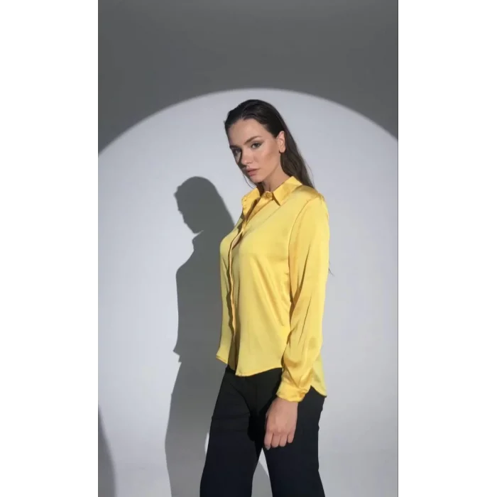 Arnay Kadın Uzun Kollu Düğmeli Buluz Gömlek - Sarı