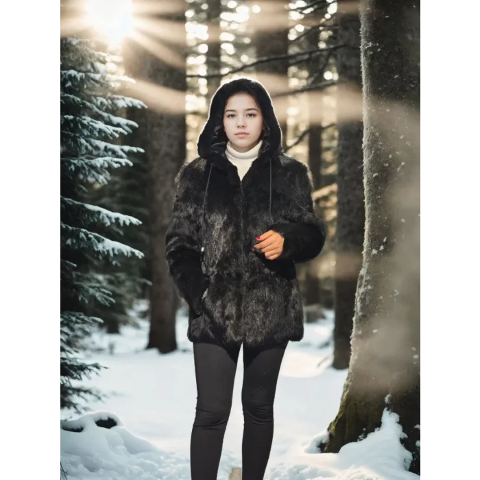 Arnay Kadın Uzun Kollu Hakiki Kürk - Siyah