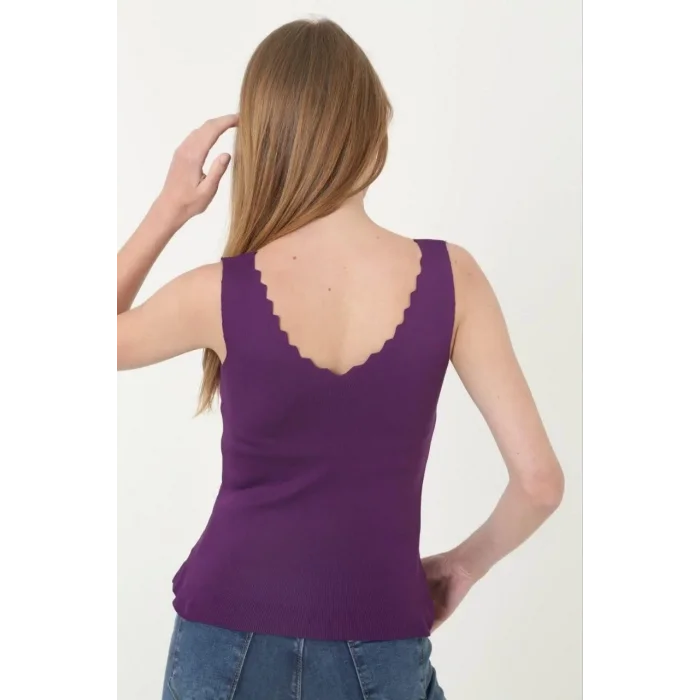Arnay Kadın V Yaka Fırfır Detay Crop - Mor