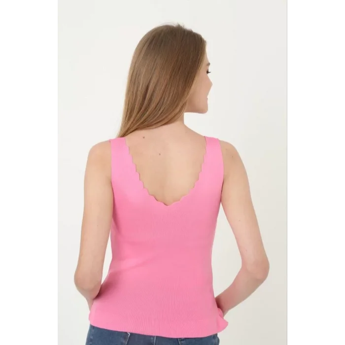 Arnay Kadın V Yaka Fırfır Detay Crop - Pembe