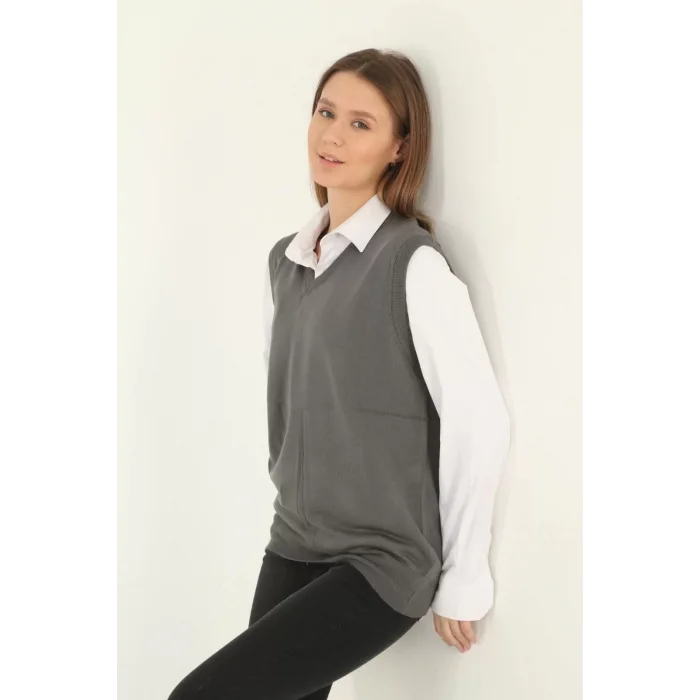Arnay Kadın V Yaka Süveter - Gri