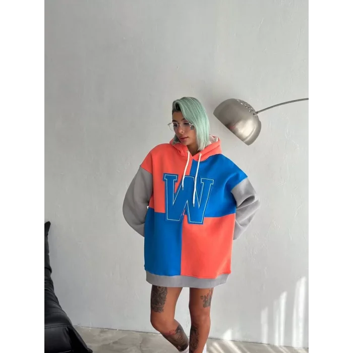 Arnay Kadın W Nakış İşlemeli Kapüşonlu Sweatshirt - Mavi