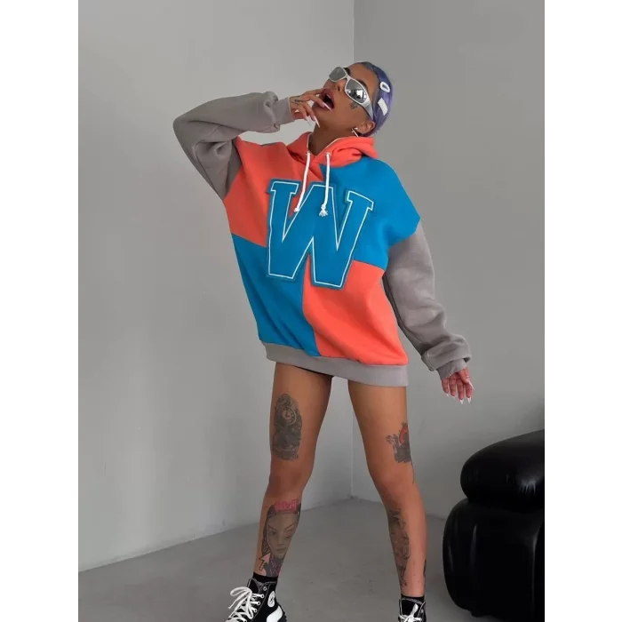 Arnay Kadın W Nakış İşlemeli Kapüşonlu Sweatshirt - Mavi