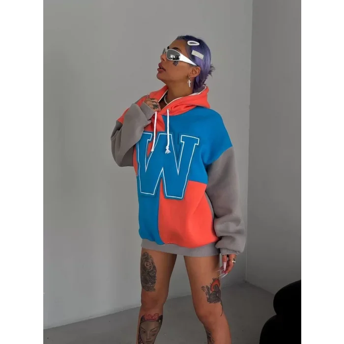 Arnay Kadın W Nakış İşlemeli Kapüşonlu Sweatshirt - Mavi