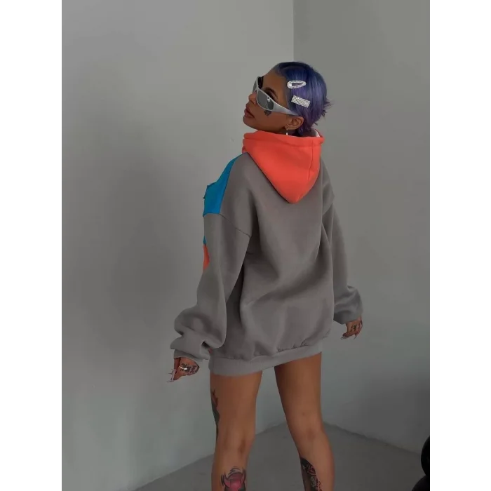 Arnay Kadın W Nakış İşlemeli Kapüşonlu Sweatshirt - Mavi